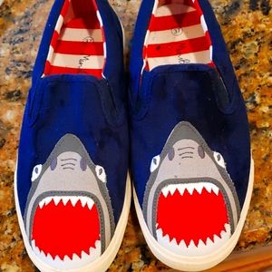 adorable mini boden shark slip-on boy's shoes